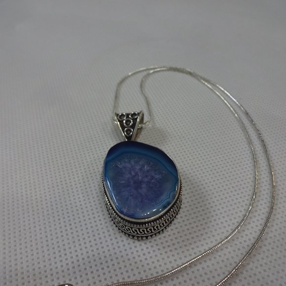 Stunning "BLUE SOLAR AGATE" Handmade Sterling Pendant on a 18" Chain #529A - Picture 2 of 3